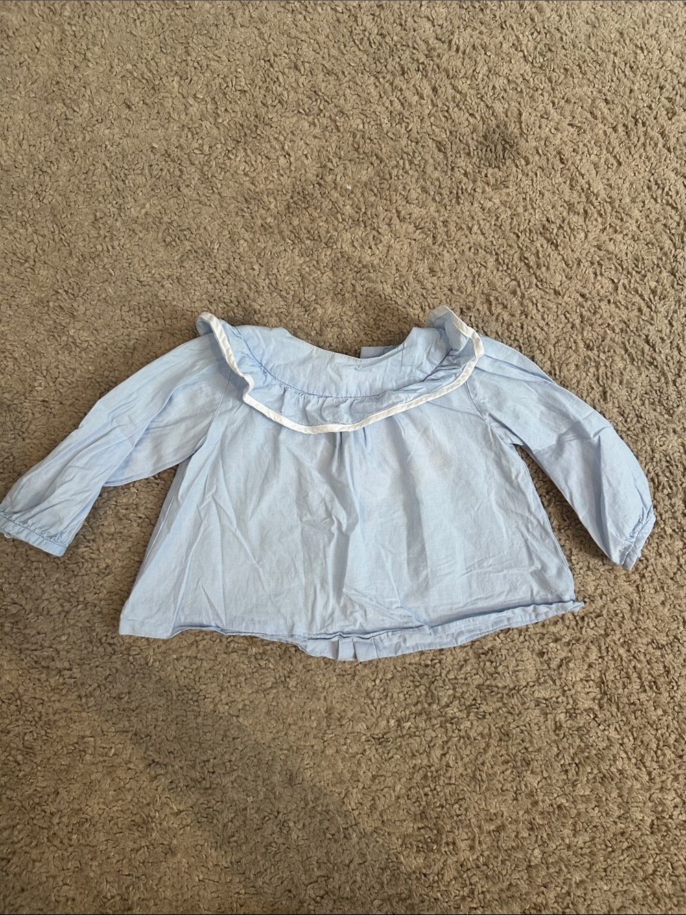 Jacadi Light Blue Ruffle Neck Long-Sleeve Top for 12m